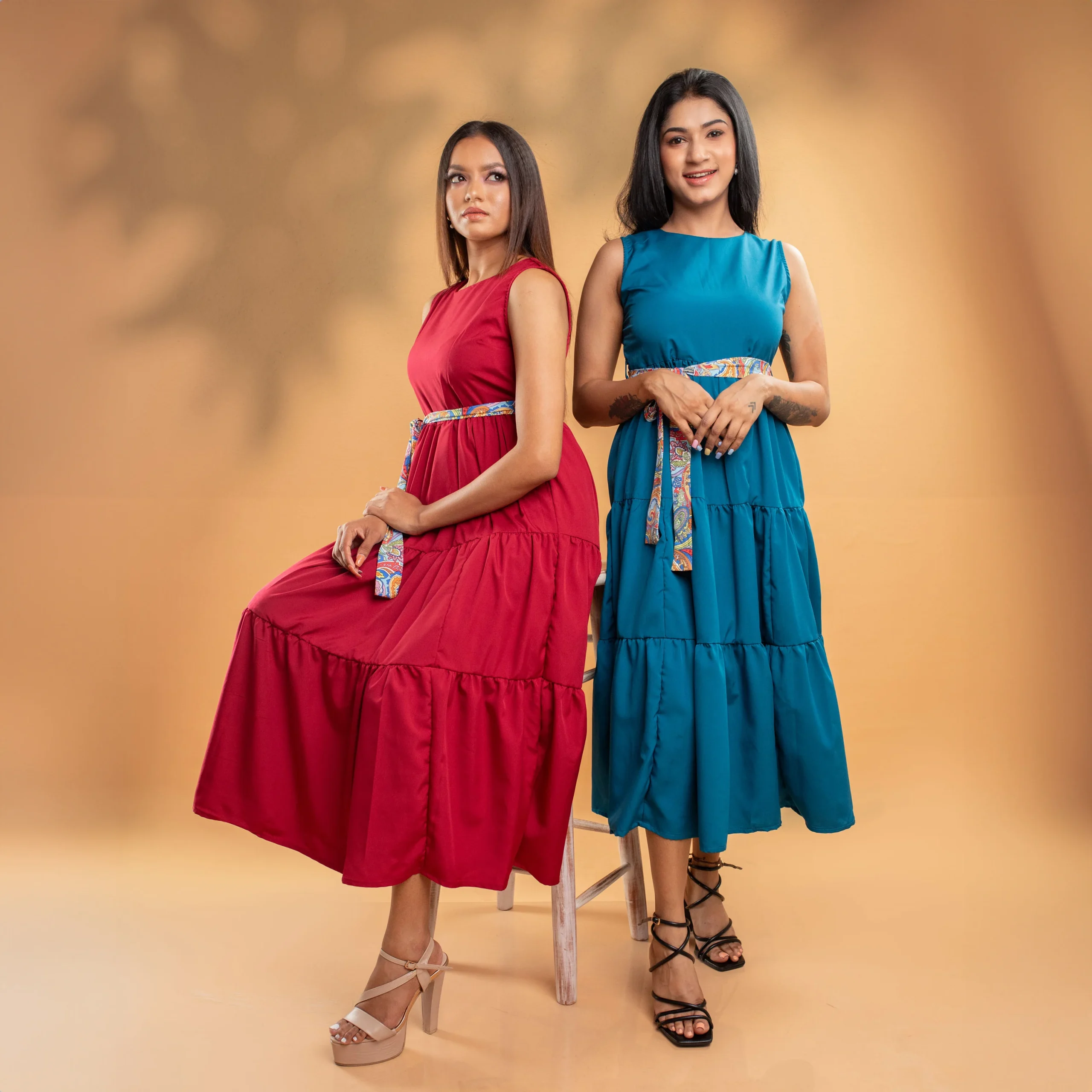Mesh High Neck Midi Dress