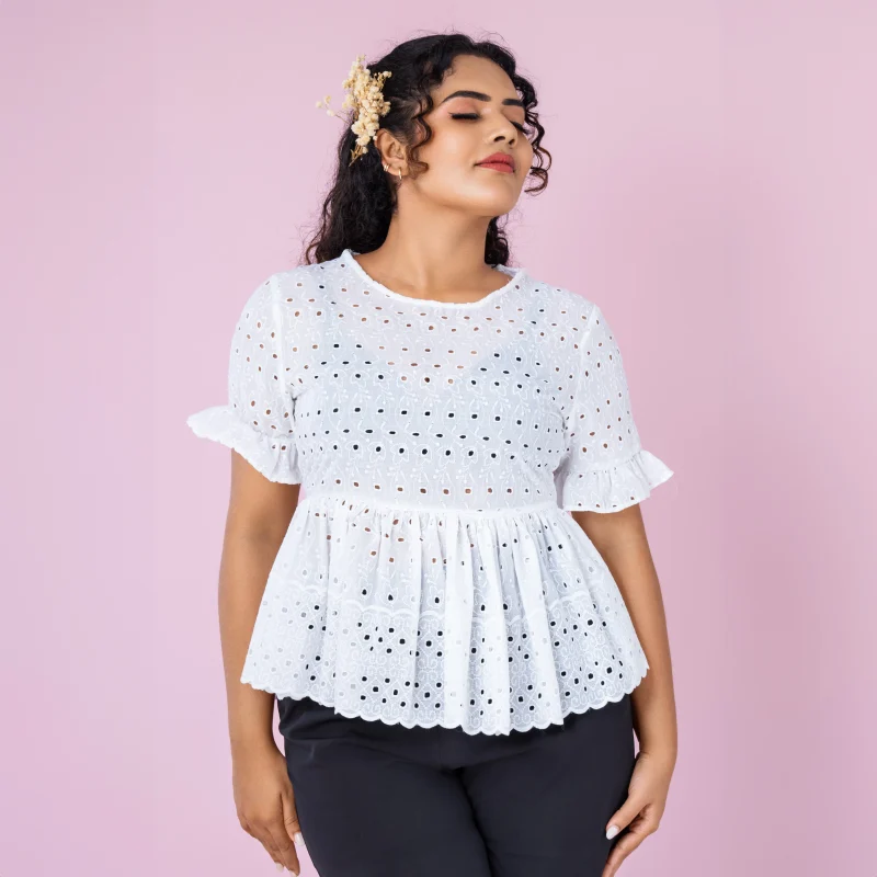 Valerie Embroidered Peplum Shell Top - Image 3
