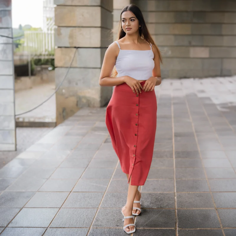 Aura Front Button Linen Skirt - Image 2