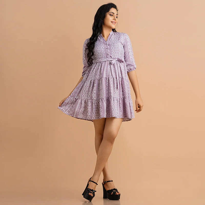 Printed Tiered Babydoll Dress