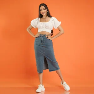 Puff Sleeve Denim Midi Ensemble