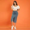 Puff Sleeve Denim Midi Ensemble - Image 2
