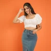 Puff Sleeve Denim Midi Ensemble - Image 4