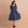 Floral Puff-Sleeve Midi Dress