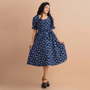 Floral Puff-Sleeve Midi Dress