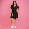Puff Sleeve Tiered Wrap Dress