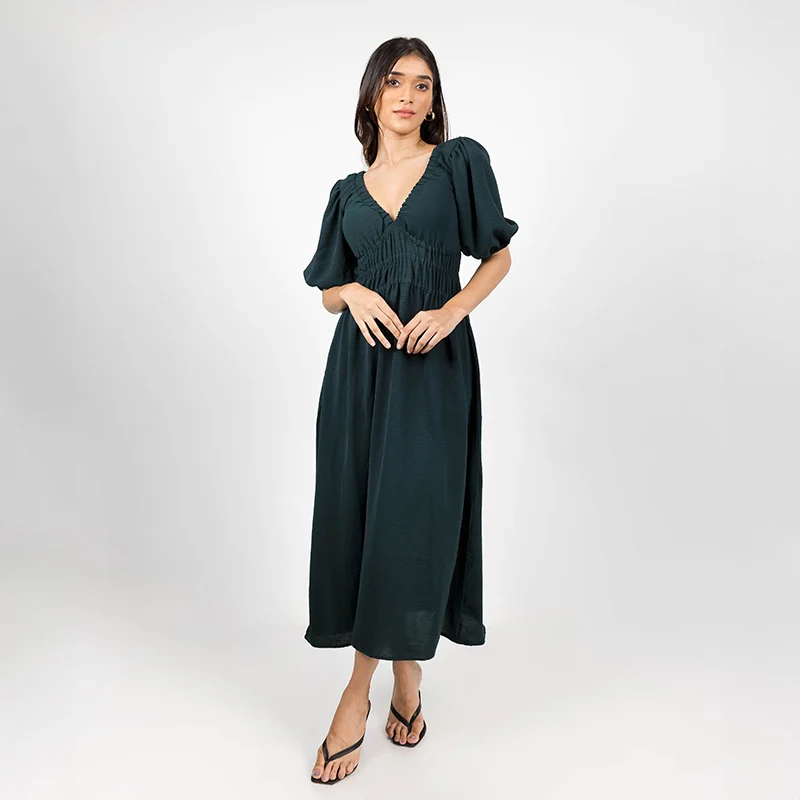 Elegant Puff Sleeve Maxi Dress
