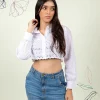 Embroidered Scallop Hem Cropped Shirt - Image 4