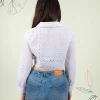 Embroidered Scallop Hem Cropped Shirt - Image 2