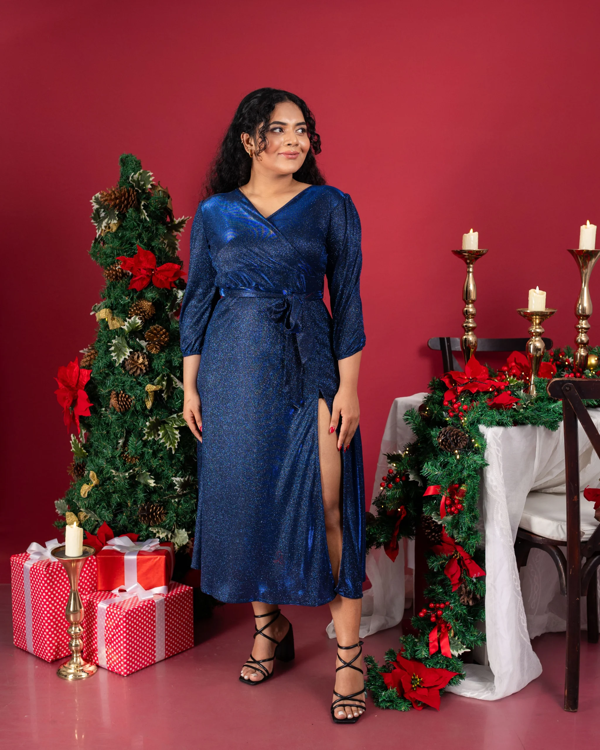 Holiday Glam Wrap Dress