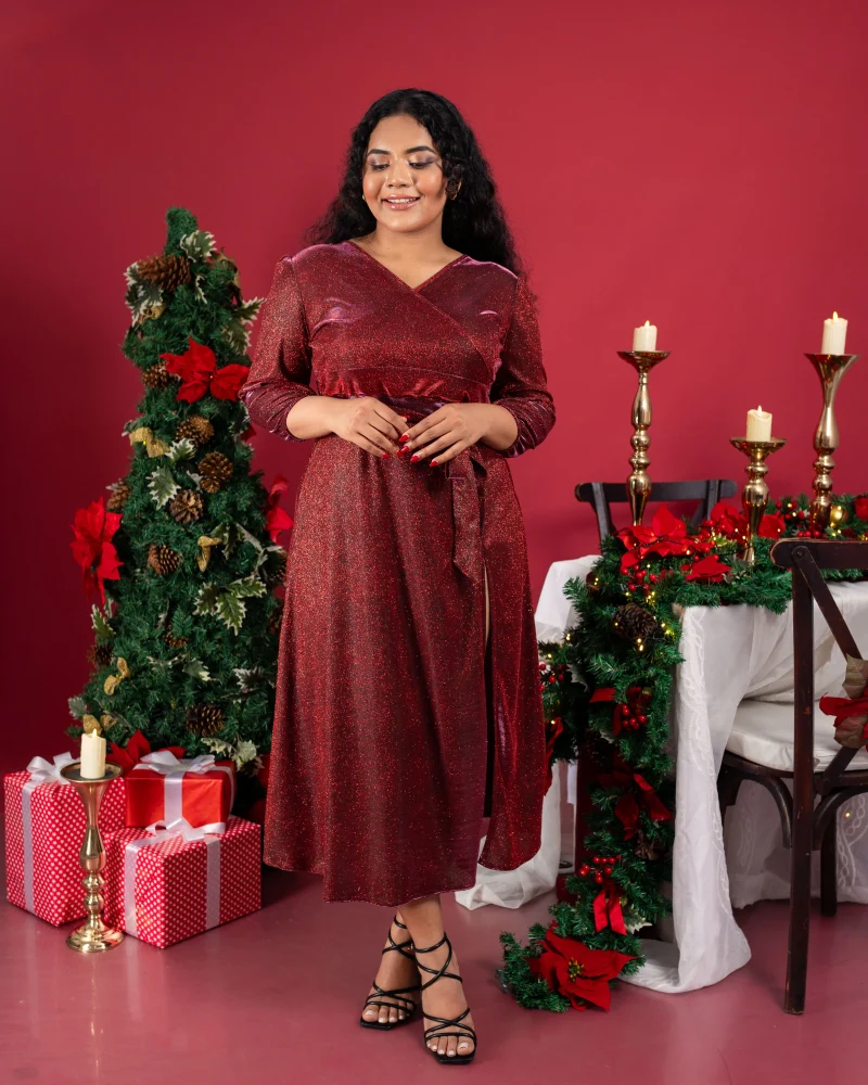 Holiday Glam Wrap Dress - Image 4