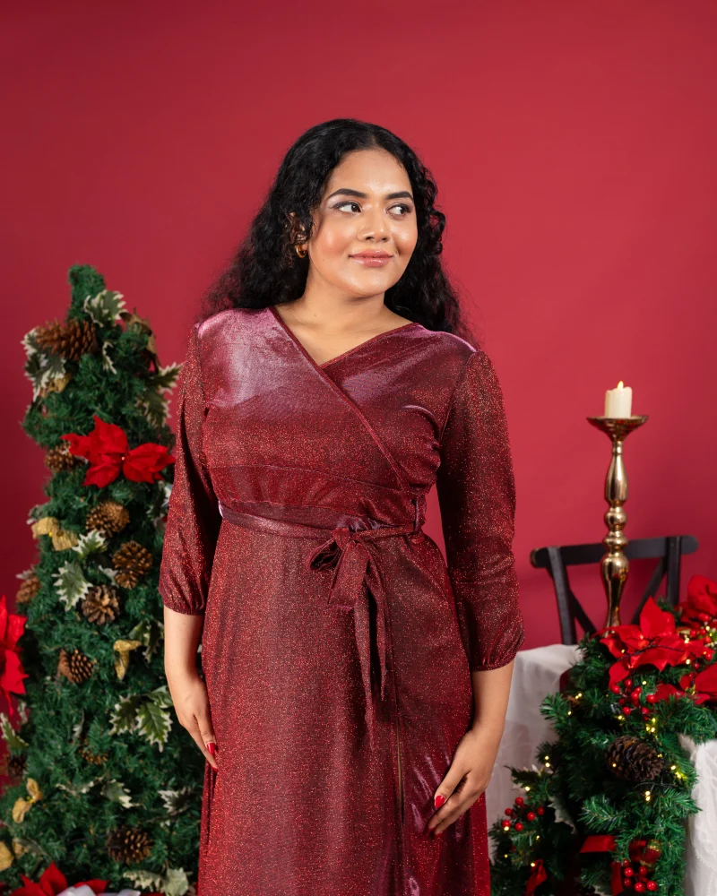 Holiday Glam Wrap Dress - Image 5
