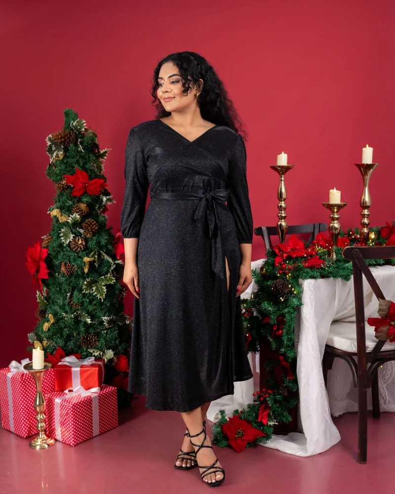 Holiday Glam Wrap Dress - Image 7