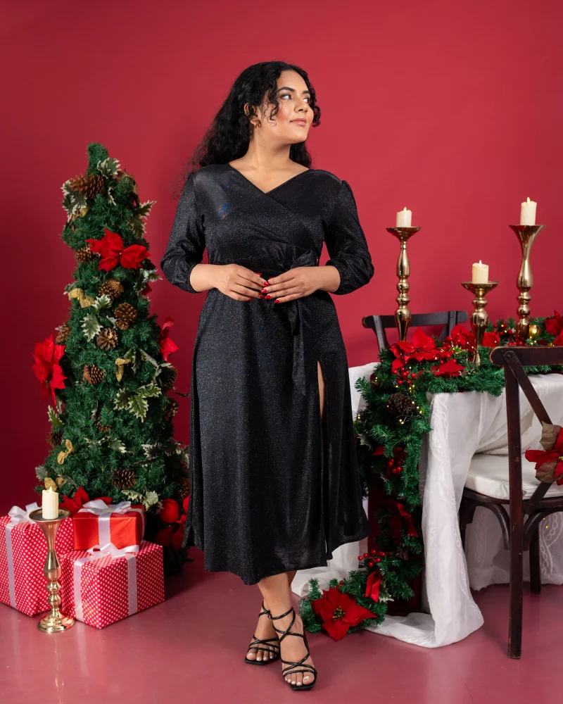 Holiday Glam Wrap Dress - Image 9