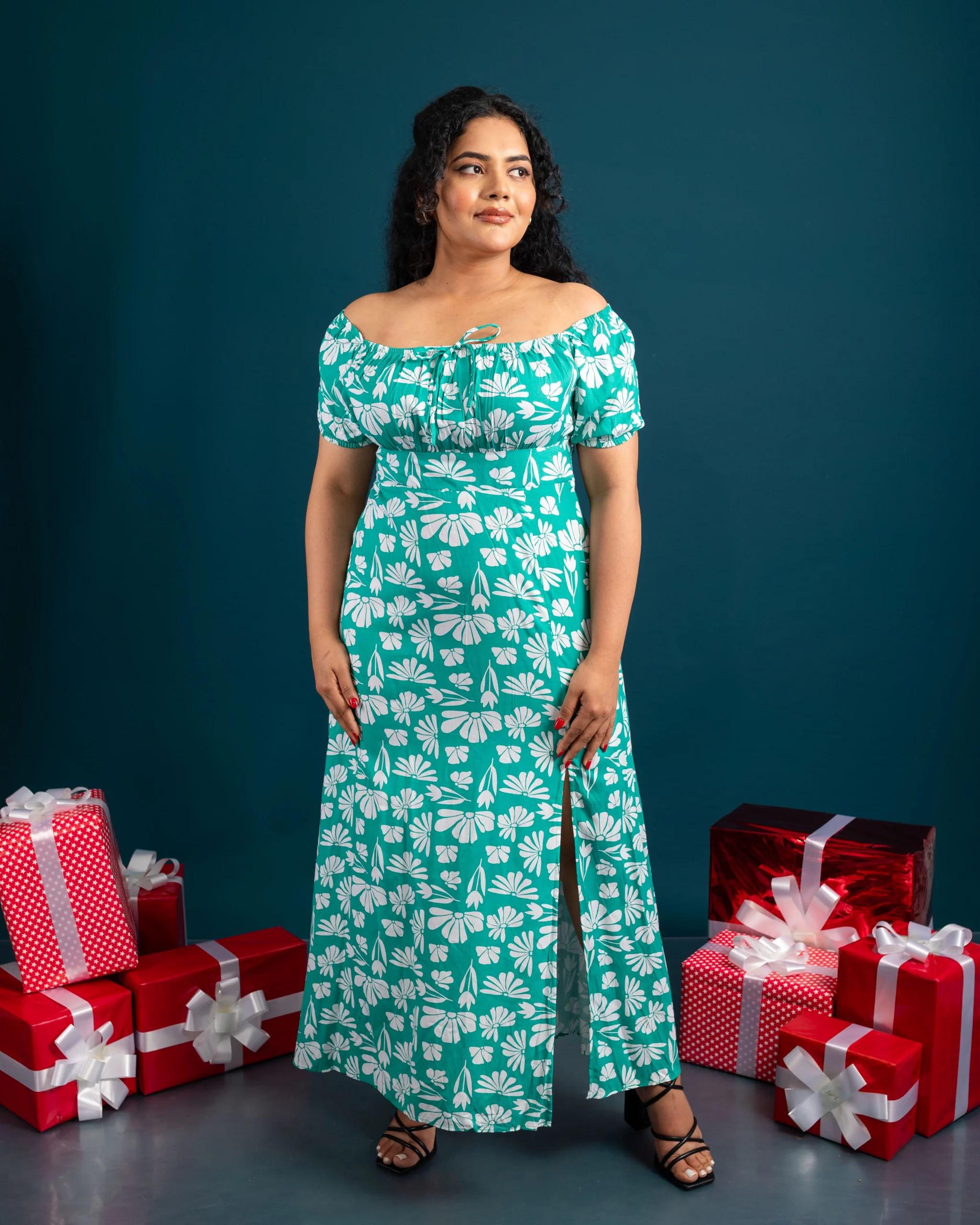 Petal Whisper Off-Shoulder Maxi Dress