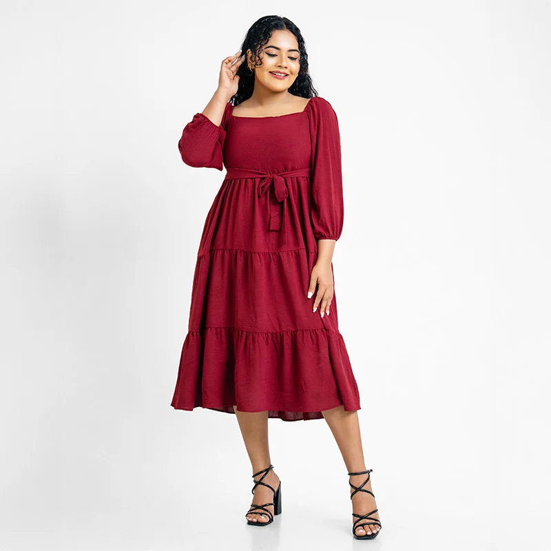Elegance Tie-Belt Midi Dress