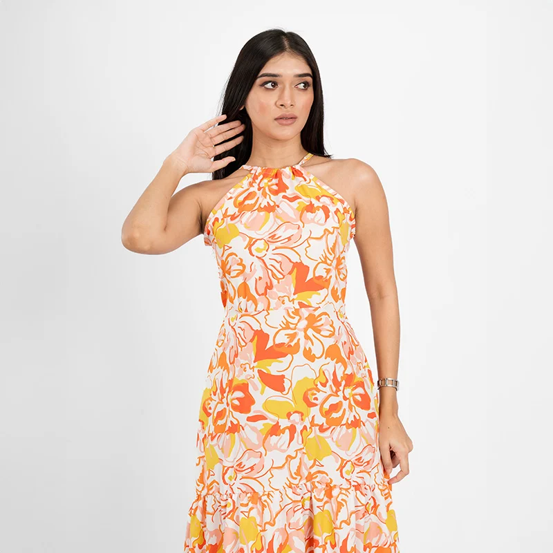 Graceful Halter-Neck Tiered Dress
