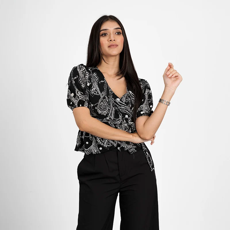 Floral Charm Wrap Blouse