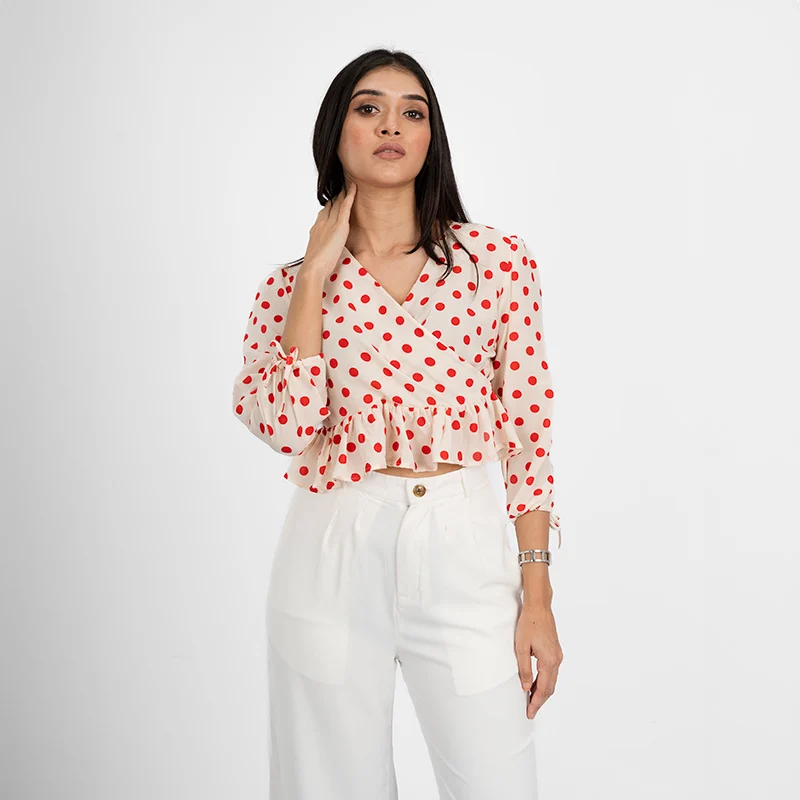 Playful Charm Wrap Blouse