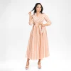Striped Belted Shirt Midi Dress