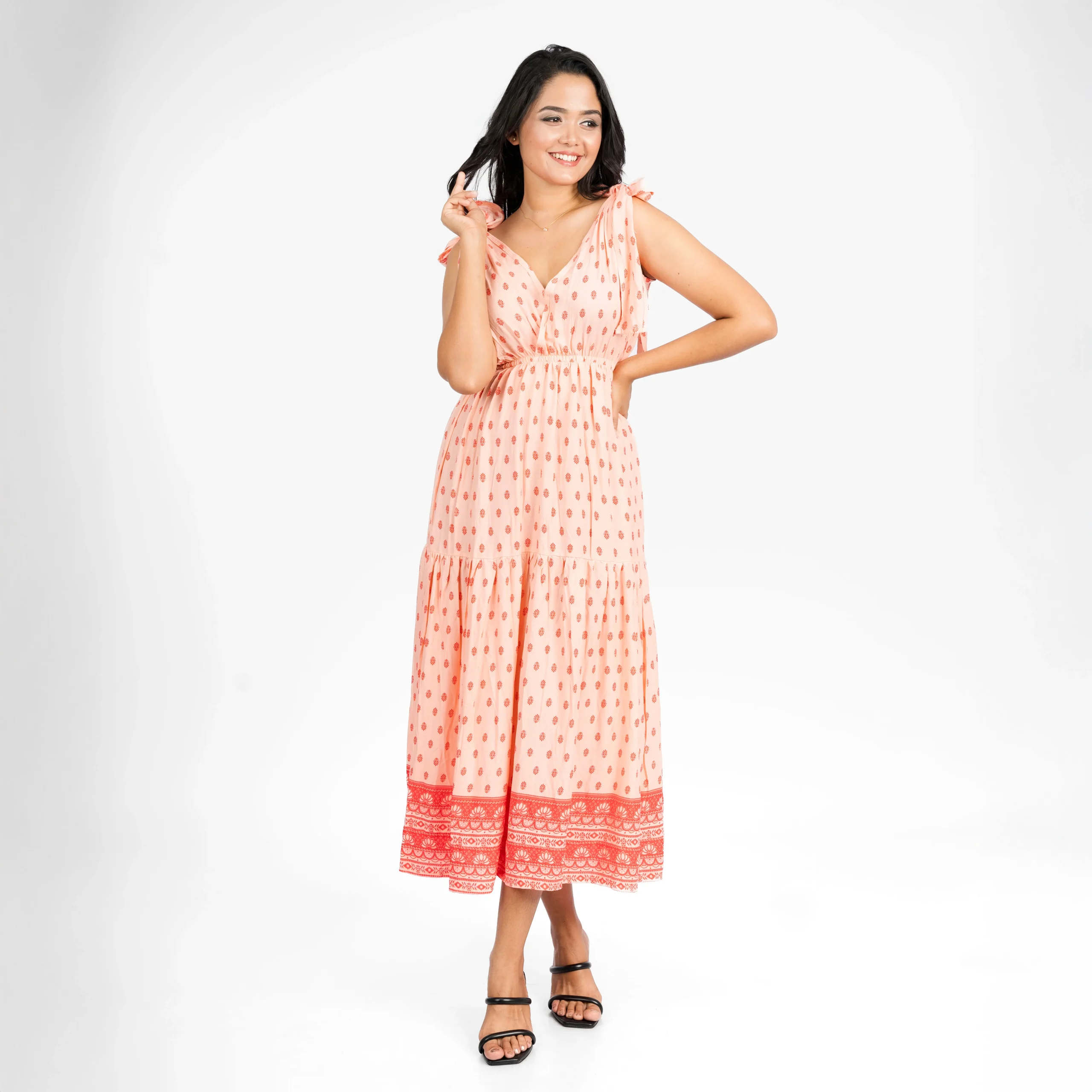 Bohemian Tie-Strap Tiered Maxi Dress