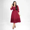 Graceful Puff-Sleeve Midi Dress - Image 3