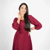 Graceful Puff-Sleeve Midi Dress - Image 2