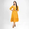 Graceful Puff-Sleeve Midi Dress - Image 4
