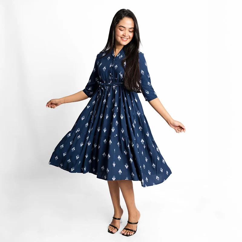 Paisley Button-Front Midi Dress