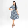 Vintage Bloom Puff Sleeve Midi Dress