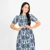 Vintage Bloom Puff Sleeve Midi Dress - Image 2
