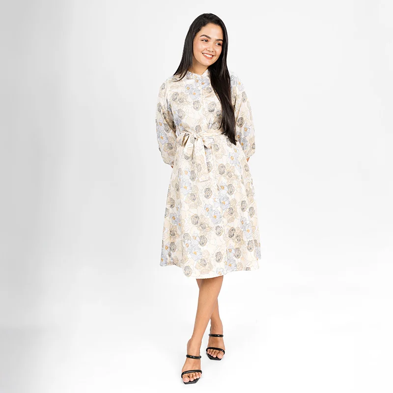 Graceful Blossom Belted Shirt Dress