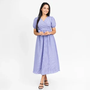 Stripped Wrap Midi Dress