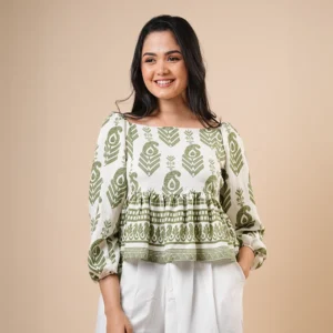 Olive Bloom Peplum Top